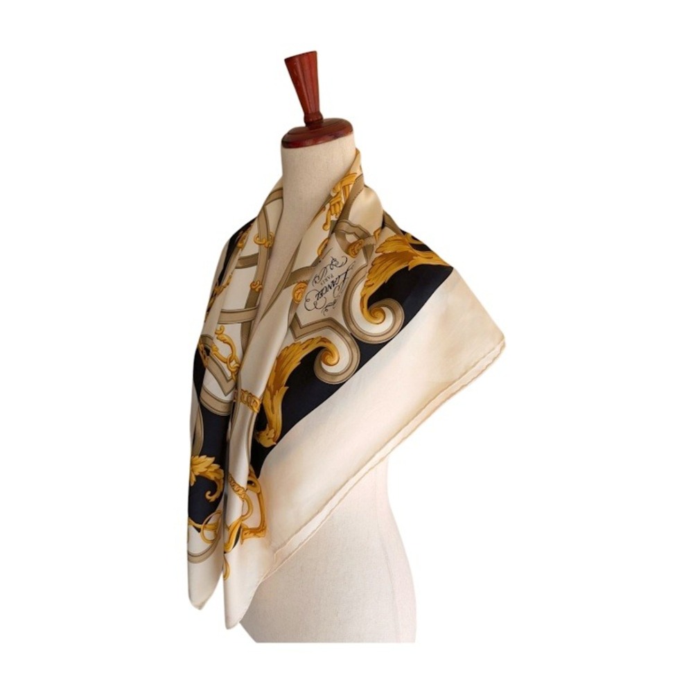 Vintage Lancel Paris Silk Scarf Equestrian Chain Print Luxury Accessory - Picture 3 of 7